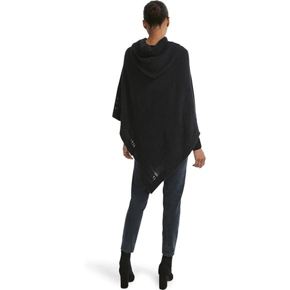STEVE MADDEN Open Knit Hooded Poncho Black NWT - Picture 3 of 4